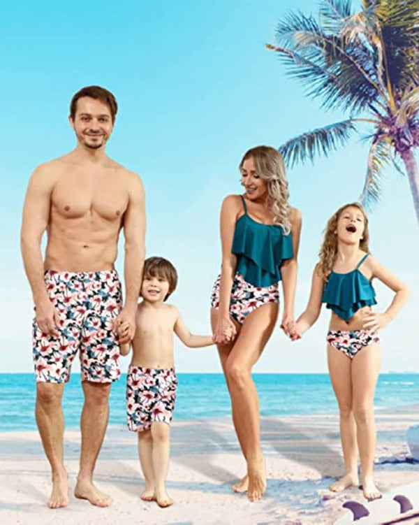Family Matching Ruffle High Waisted Bottom Tankini Set Swimsuits