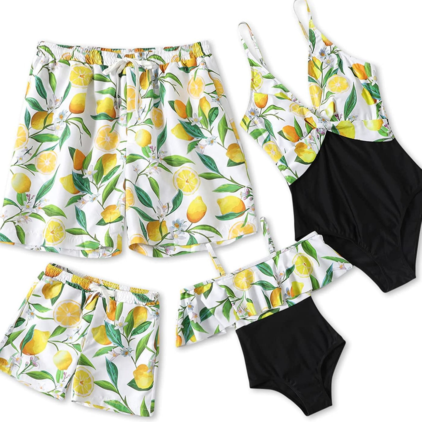 Family Matching V Neck Coconut Tree Printed Swimsuits