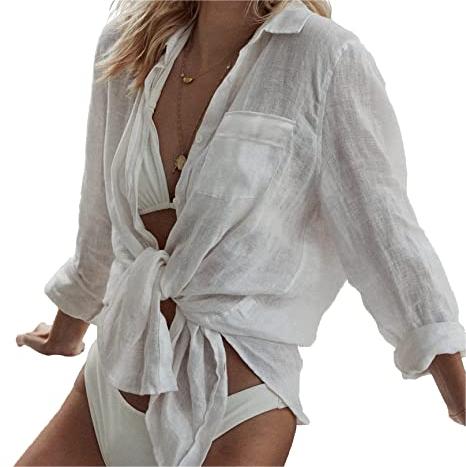 Long Sleeve Shirt Bathing Suit Cover Up for Women Swimsuit Cover Ups Beach Dress