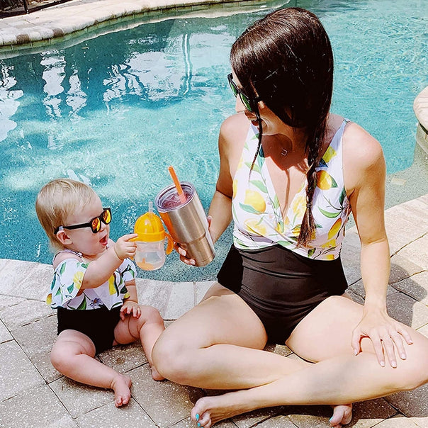 Family Matching V Neck Coconut Tree Printed Swimsuits