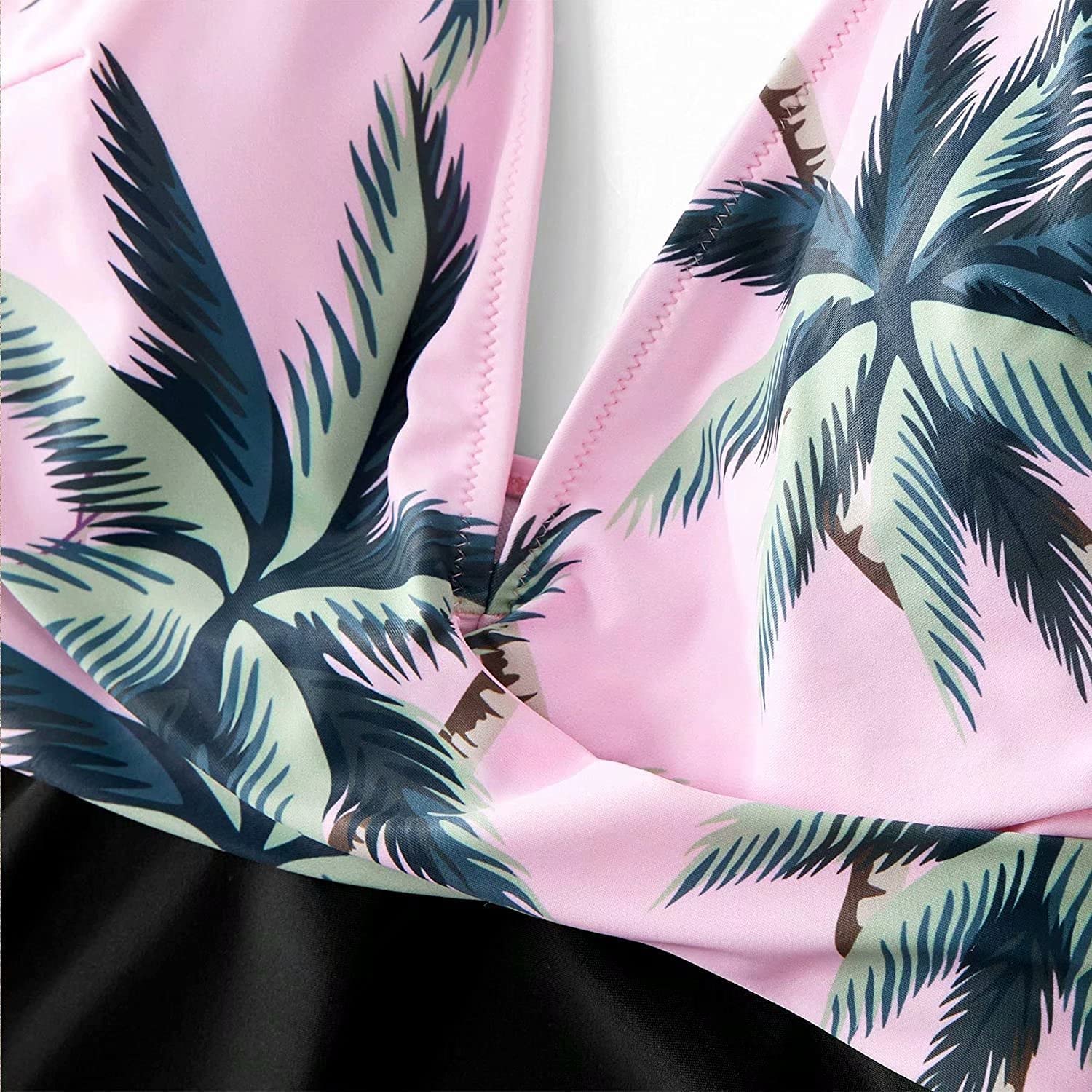 Family Matching V Neck Coconut Tree Printed Swimsuits