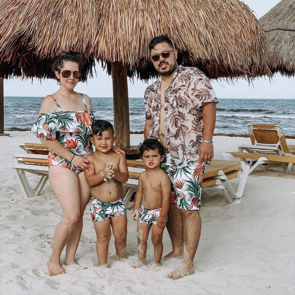 Family Matching Off Shoulder Floral Printed Ruffles Swimsuits