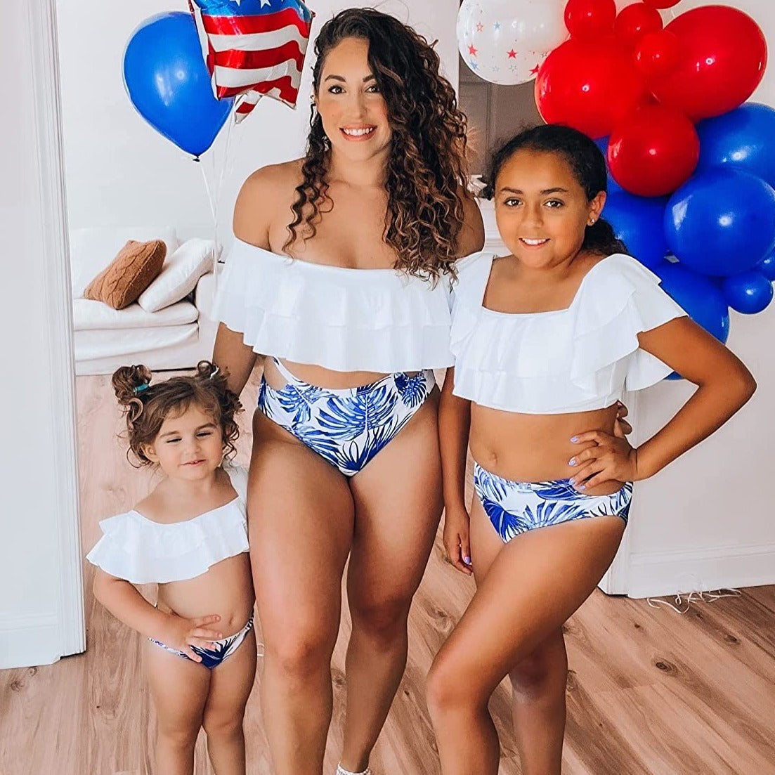 Family Matching Two Pieces Ruffle Bikini Set Swimsuits