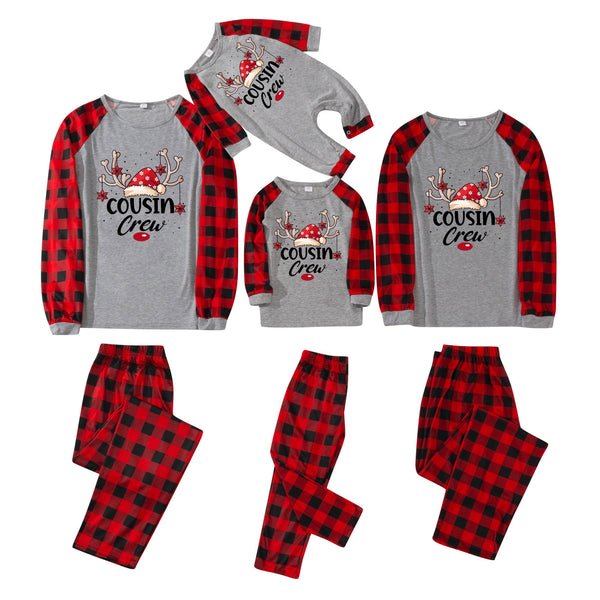 Cousin Crew plaid parent-child gray matching pajamas with reindeer print