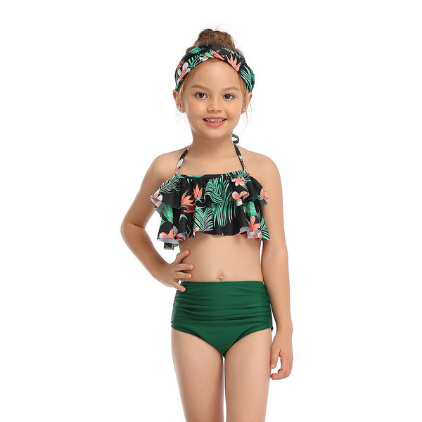 Floral Halter String Bikini Kids Swimsuit