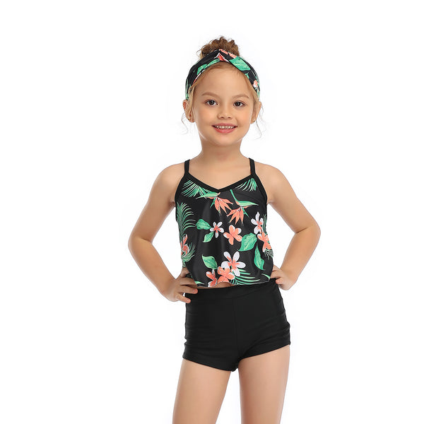 Two Pieces Florals Regular Tankini Girl Swimsuit