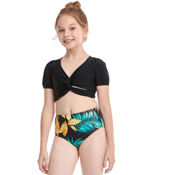 Regular Two Pieces Leopard Printed Girl Swimsuit