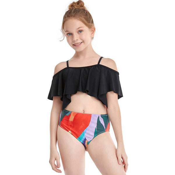 Two Pieces Ruffled String Girl Swimsuit