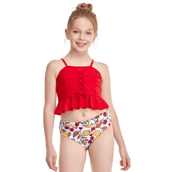 Thin Shoulder Straps Two Pieces Girl Swimsuit