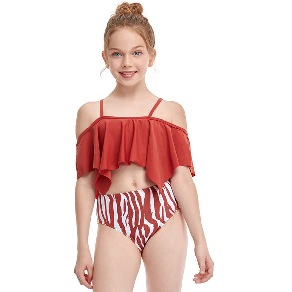 Two Pieces Ruffled String Girl Swimsuit