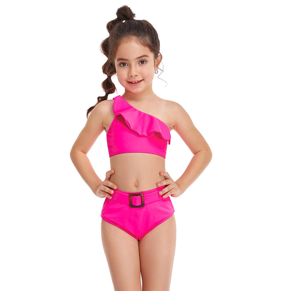 One-shoulder Solid High Waist Girl Swimsuit