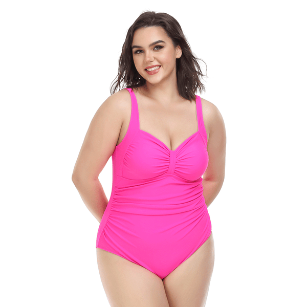 Plus Size Solid Tummy Black  One Piece Swimsuit