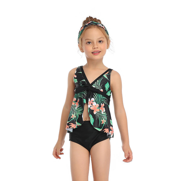 Two Pieces Floral Printed Girl Swimsuit