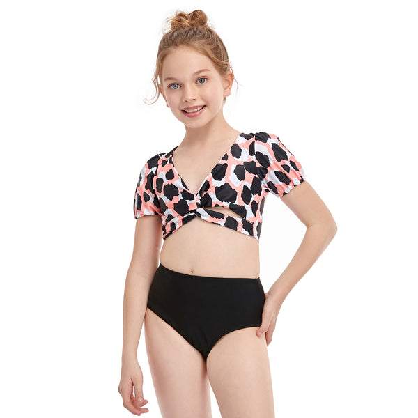 Regular Two Pieces Leopard Printed Girl Swimsuit