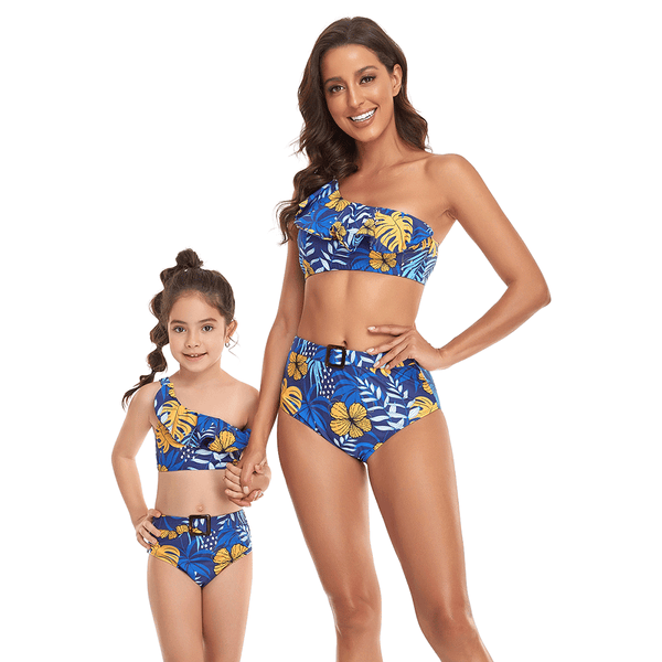 Ruffle One-Shoulder Bikini Fashion Mommy and Me Swimsuits