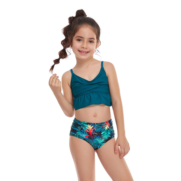 Two Pieces Printed Floral Girl Swimsuit