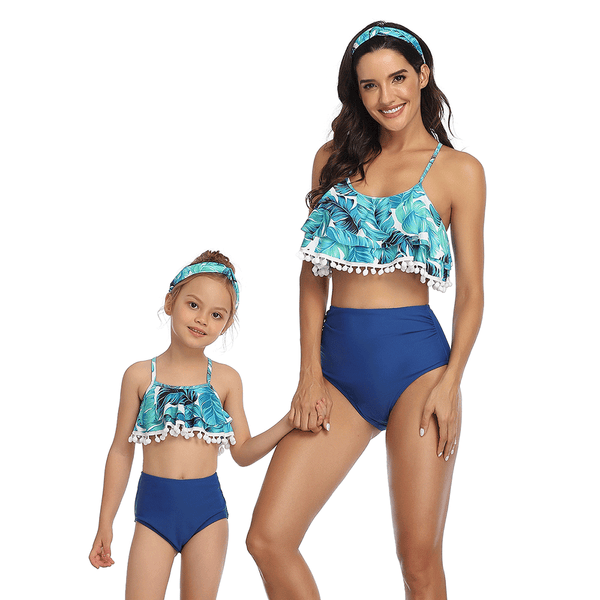 Tassel Bikini Two Pieces Halter Mommy and Me Swimsuits