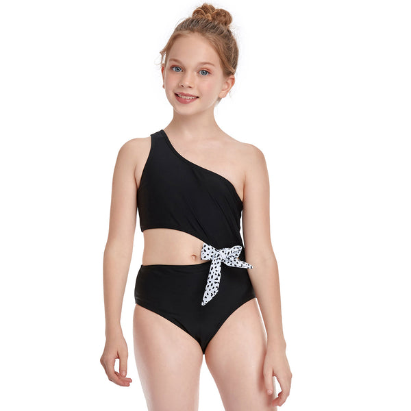 One-shoulder Solid Colour Girl Swimsuit