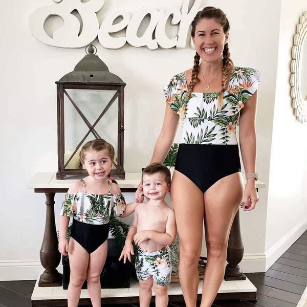 Family Matching One Piece Plant Printed Swimsuits
