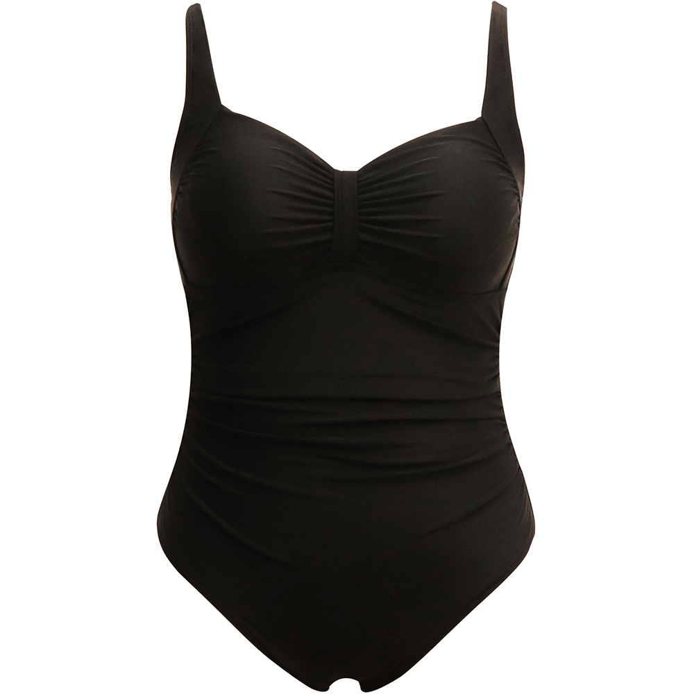 Plus Size Solid Tummy Black  One Piece Swimsuit