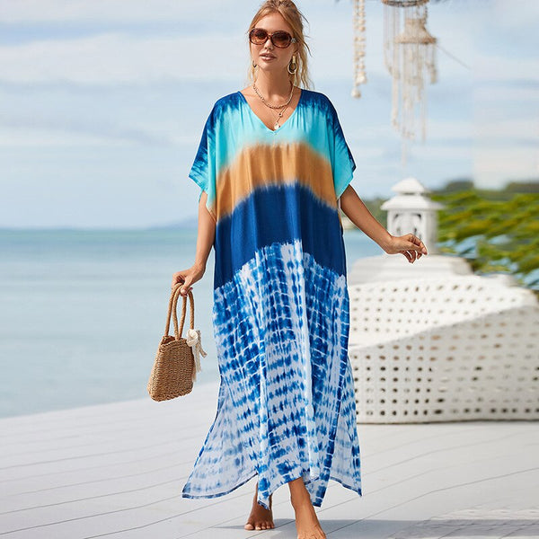 Women's Summer Long Ethnic Print Beach Dress Cover ups