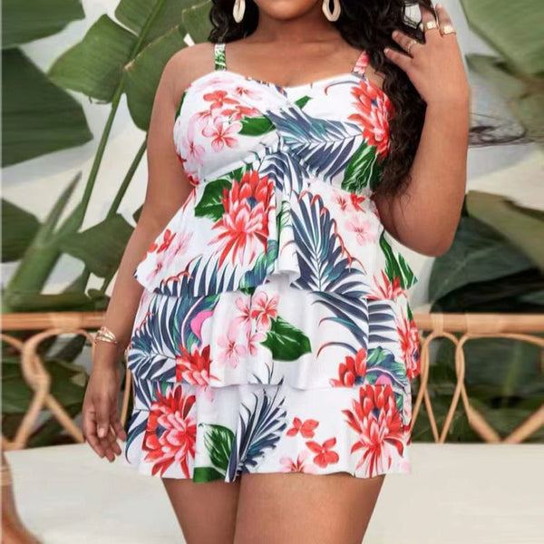 Plus Size Printed Belly Cover Slimming Swimsuit for Women