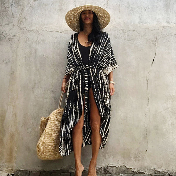 Stylish Tie Dye Open Front Long Kimono Swimsuit Cover up for Women