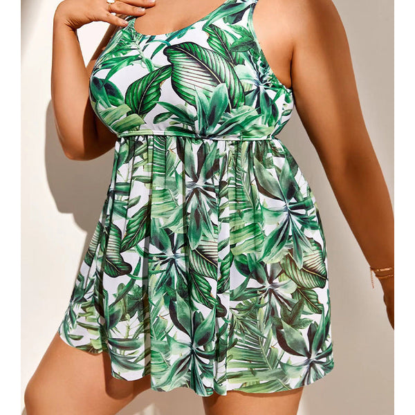 Plus Size Printed Belly Cover Slimming Swimsuit for Women