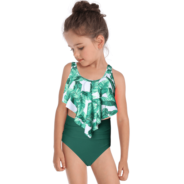 Regular Ruffled Two Pieces Tankini Girl Swimsuit