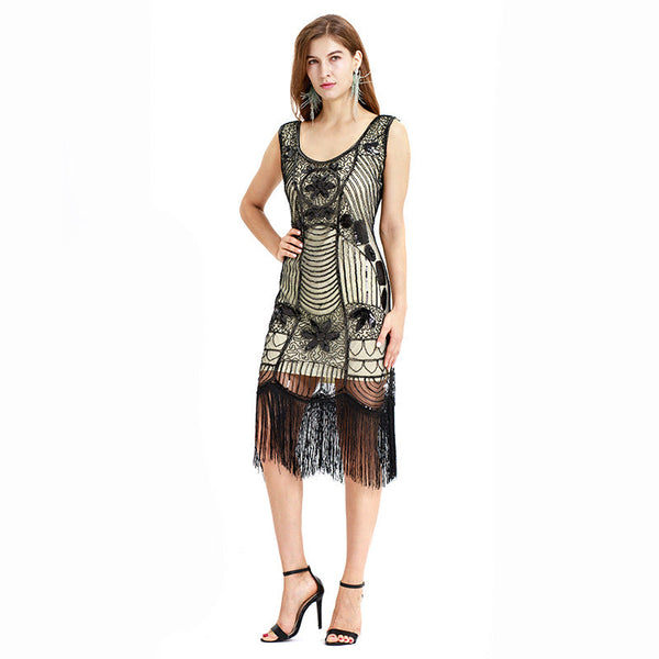 The Great Gatsby 1920s Bead Fringe Sequin Lace Party Dress