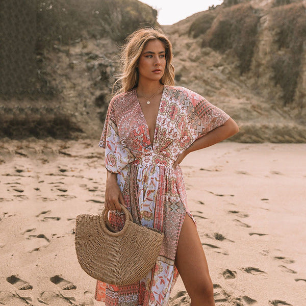 Bohemian Irregular Print Beach Cover-Up Dress