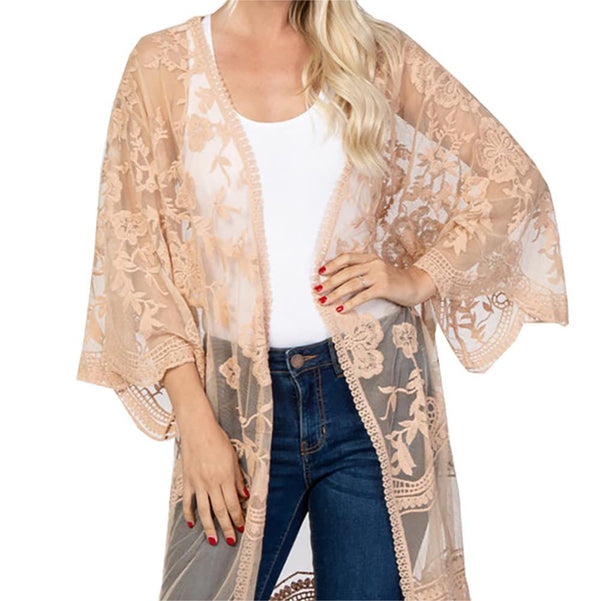 Crochet Knitted Kimono Cardigan Lace Floral Swimwear Cover Ups