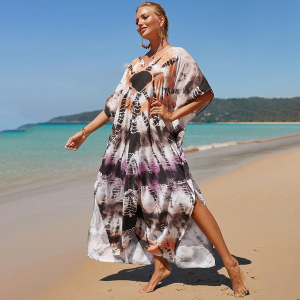2023 Boho Style Maxi Dress Print Face Swim Suit Cover-up Bohemian Dress
