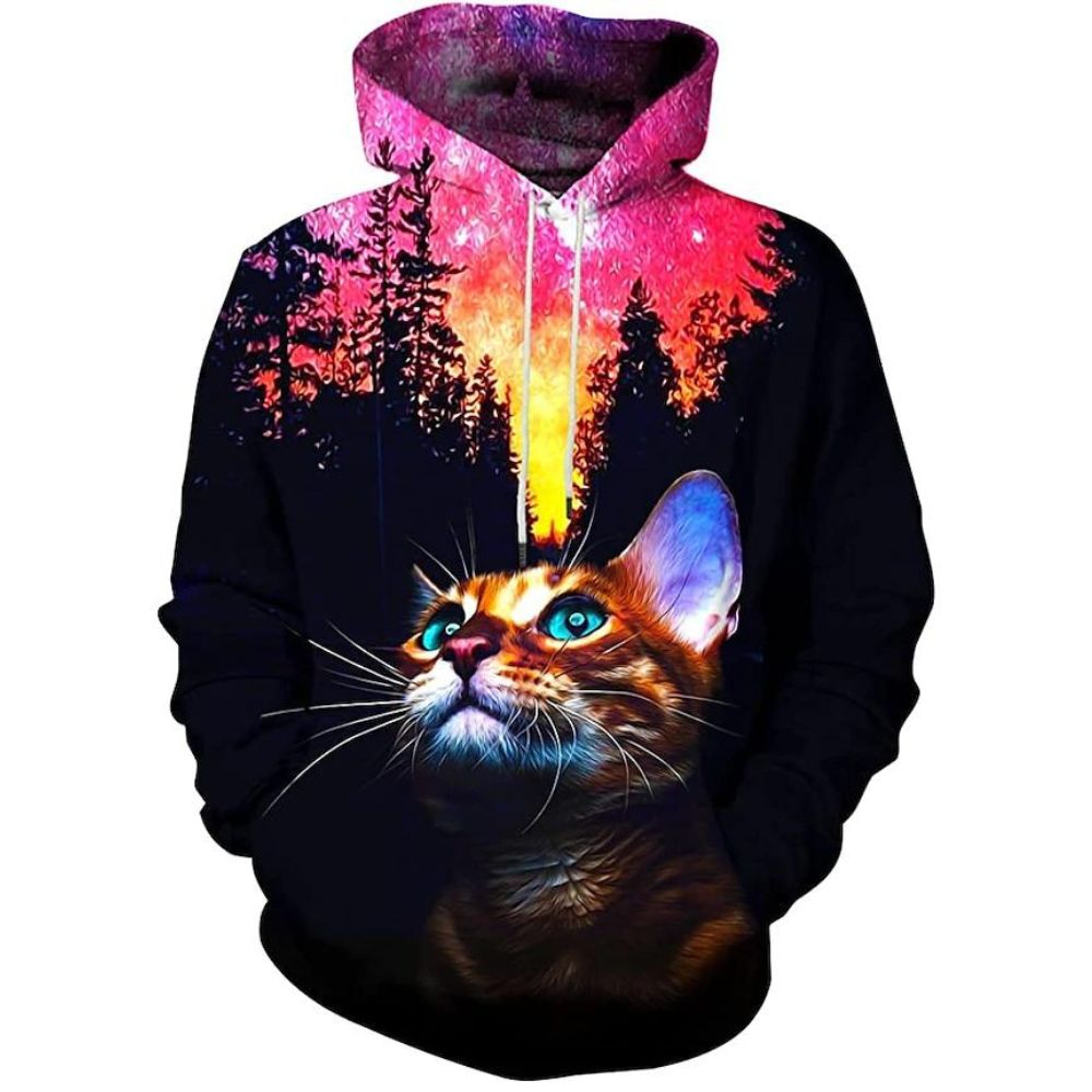 3D Graphic Printed Cotton Orange Cat Hoodies – Minimewear