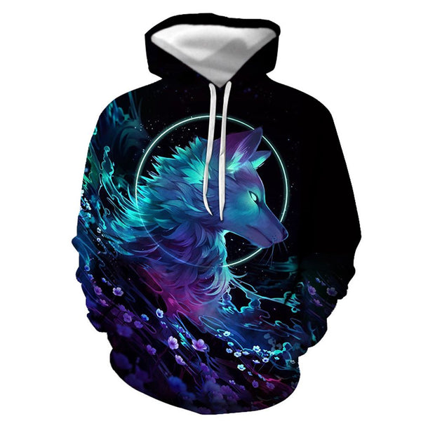 3D Graphic Printed Hoodies Colorful Wolf