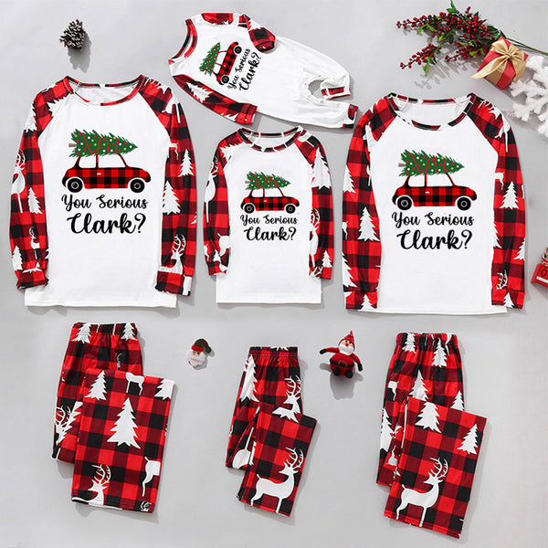 Family matching Christmas pajamas set with truck print