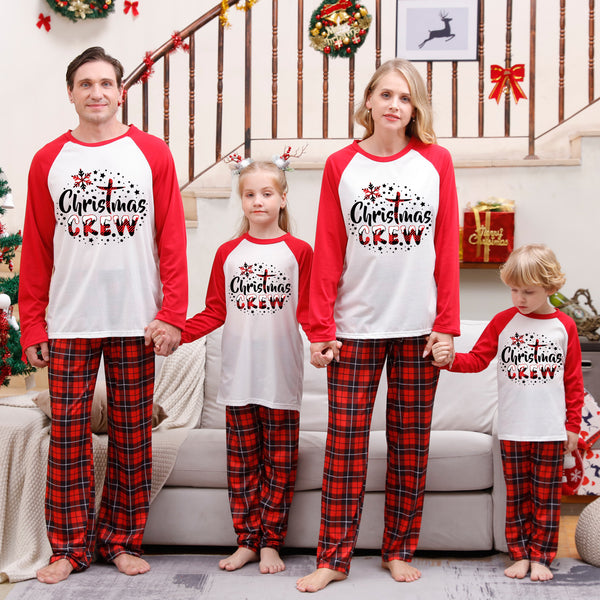 Christmas Crew red plaid parent-child matching pajamas cartoon print