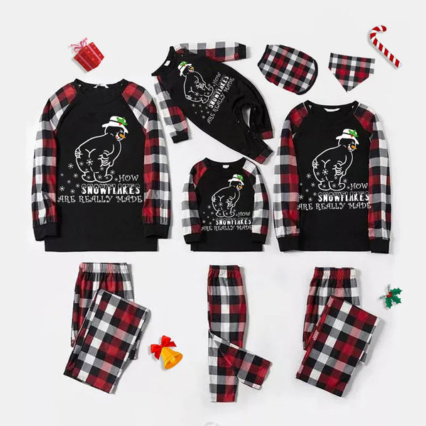 Christmas black pure cotton parent-child matching pajamas with letter cartoon pattern