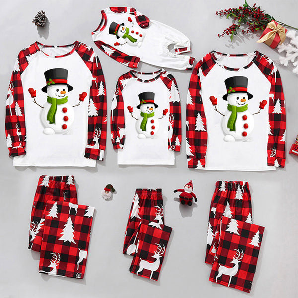 Christmas cotton family pajamas set with snowman print